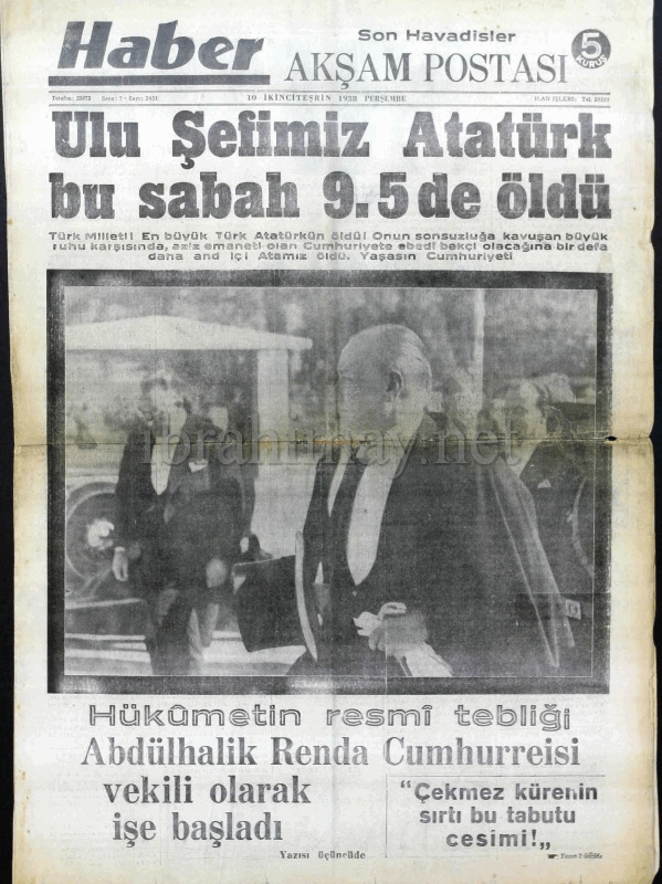10 İkinciteşrin 1938 Son Akşam Postası Gazetesi