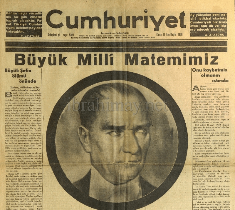 11 İkinciteşrin 1938 Cumhuriyet Gazetesi